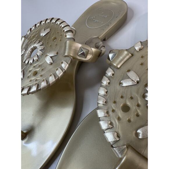 JACK ROGERS Womens Georgica Jelly Sandals 7 Gold Whip Stitch Summer Boho Preppy - Picture 3 of 13